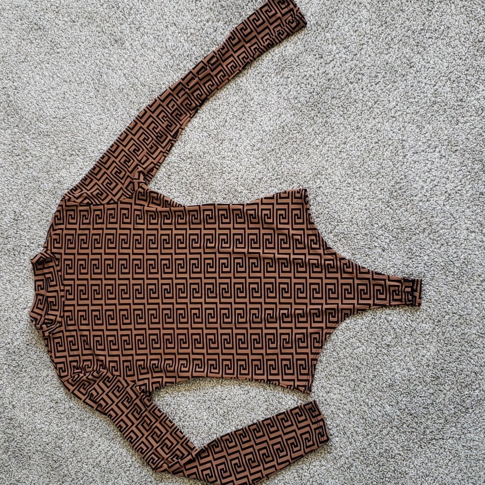 Fashion Nova Small Bodysuit Black & Brown Abstract Mockneck Longsleeve